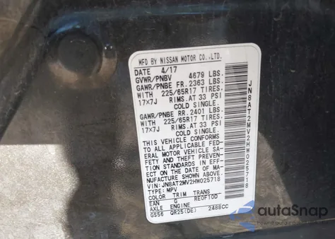 2017 Nissan Rogue Sv из США, поврежденный, VIN JN8AT2MV2HW025718